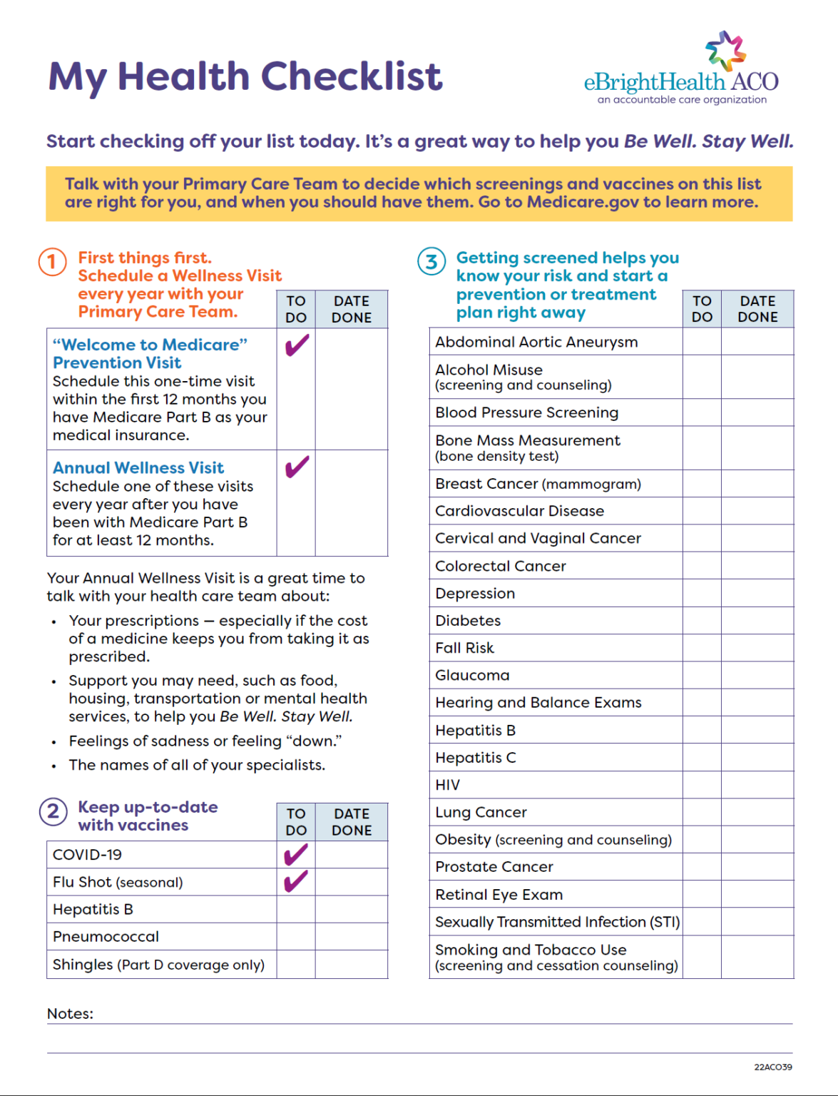 My Health Checklist and Blood Pressure Journal – eBrightHealth ACO